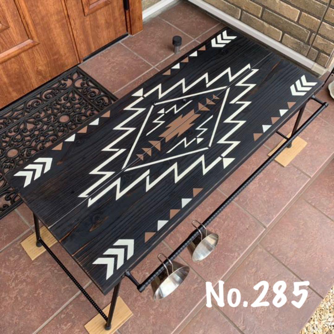 No.565 アイアンローテーブル オルテガテーブル ネイティブ柄 アイアン