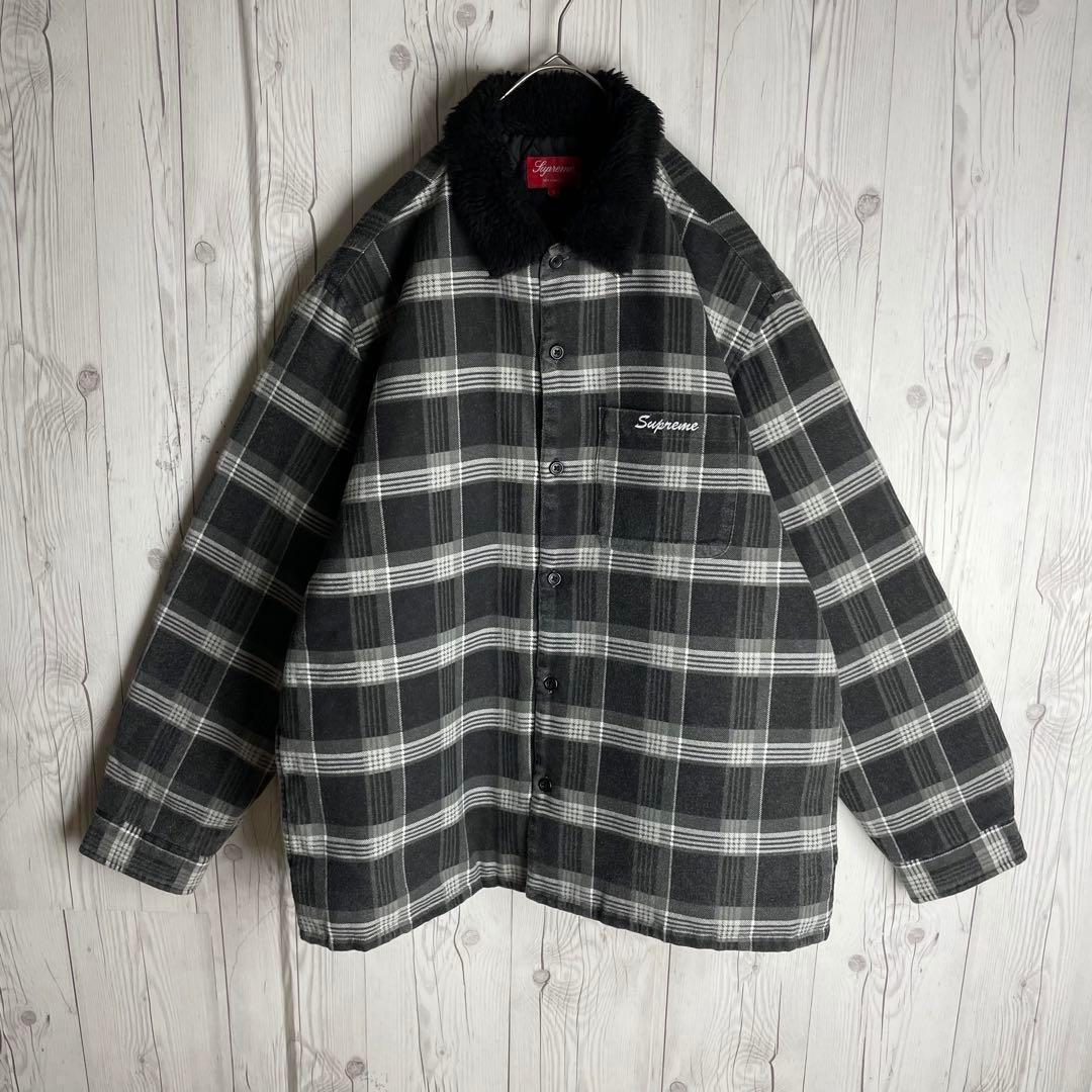 人気デザイン】シュプリーム☆刺繍ロゴ 襟ボア ジャケット チェック