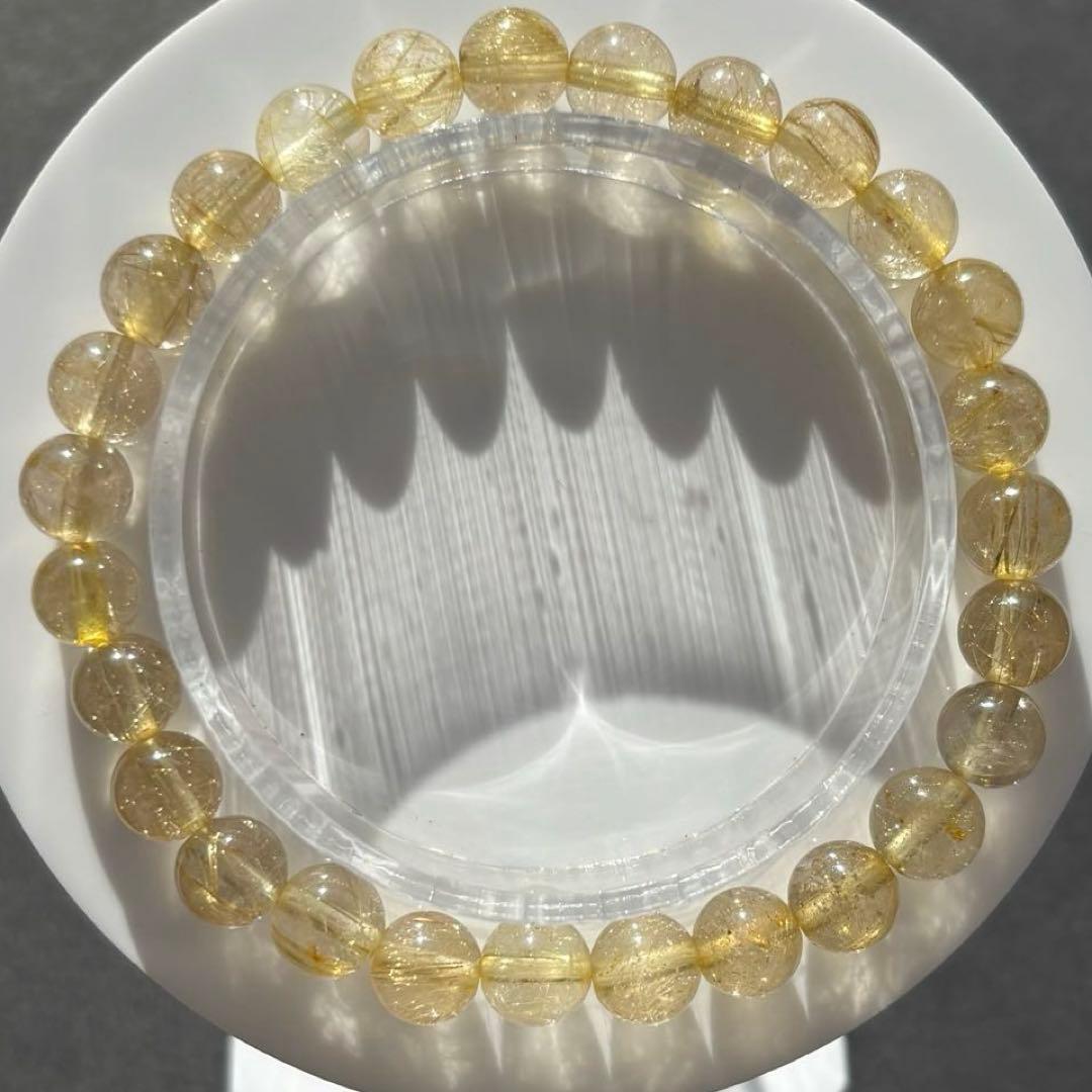 天然石ブレスレット 高品質ゴールドルチルクォー内径16cm 約7.1mm