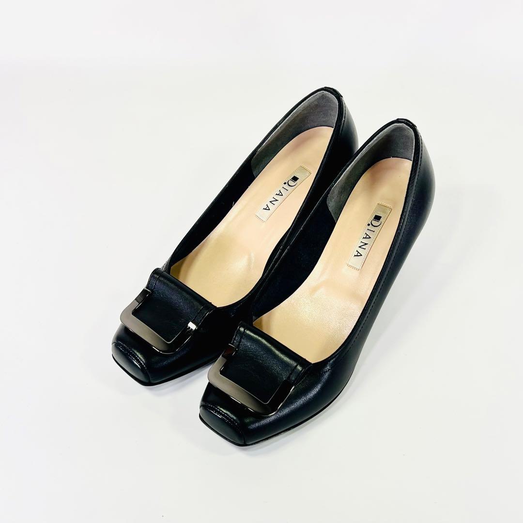 極美品】DIANA ダイアナ スクエアトゥ バックル パンプス 黒 23.0