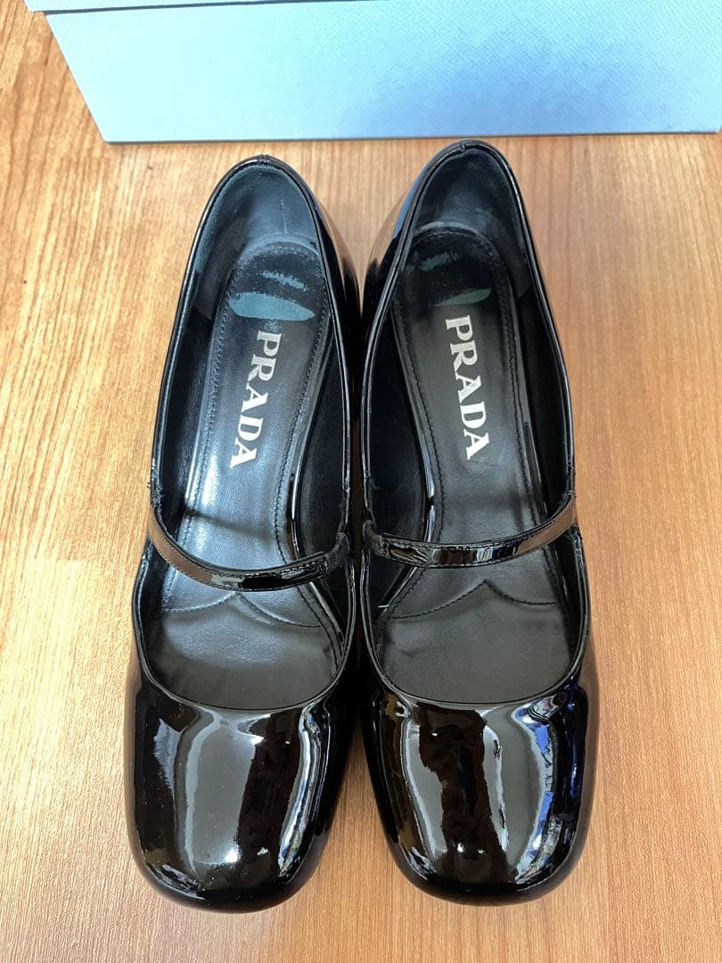 プラダ メリージェーン パンプス チャンキーヒール 36.5 黒 ブラック
