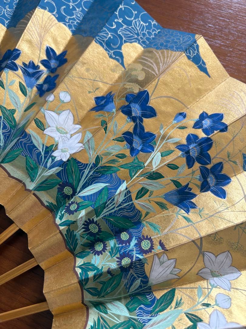 観世流　本金花柄舞扇青金色