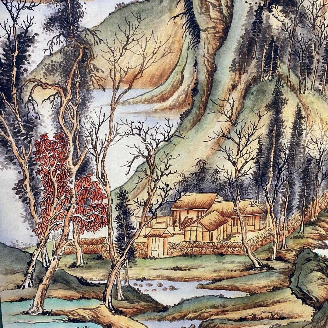 四尺中堂 中国山水画 白雪石 山林幽居図 掛軸 証書付