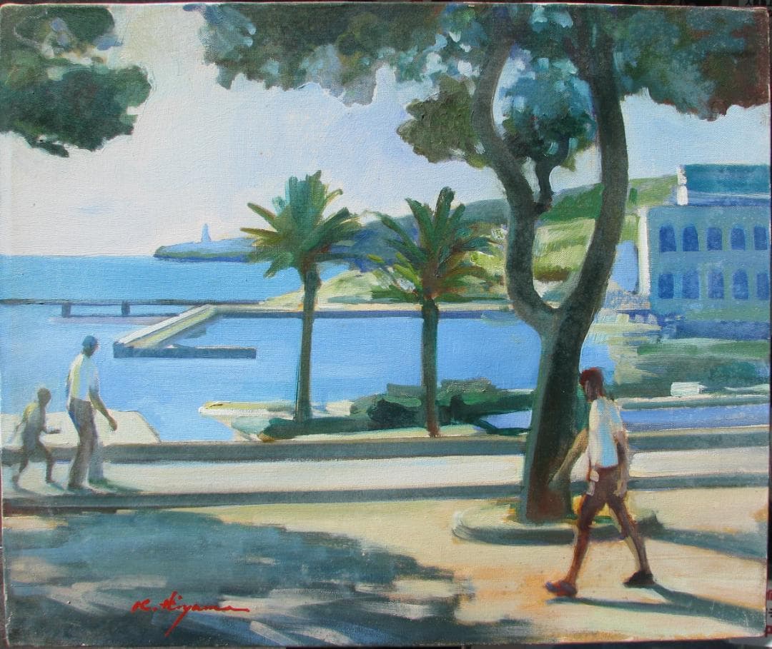 スペインの光と影,檜山健三「夏の海辺」8号油彩,いまもなお画面に息づく幸せ画面 スペインの光と影,檜山健三「夏の海辺」8号油彩,いまもなお画面に
