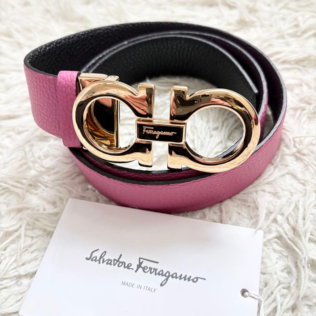 未使用級　フェラガモ　ダブルガンチーニ　ベルト　ビッグバックル　リバーシブル フェラガモ ベルト メンズ ダブル ガンチーニ モノグラム リバーシブル