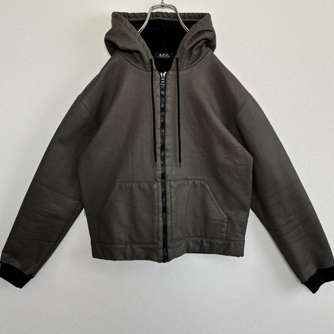 90s名作】APCアーペーセー/コーティングジップパーカー/裏ボア/カーキ