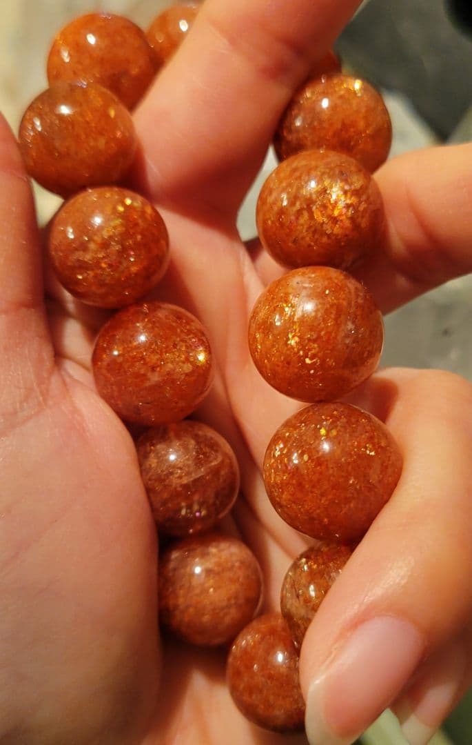 ！真紅な太陽の石！！サンストーンブレスレット　超レア大玉　約16㎜玉 高品質・大玉]サンストーンブレスレット（約14.5mm・大玉で