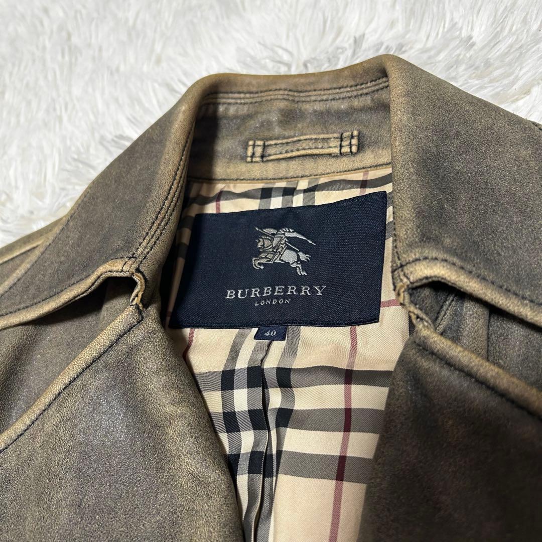 希少 バーバリーロンドン ラムレザーコート 40 ノバチェック