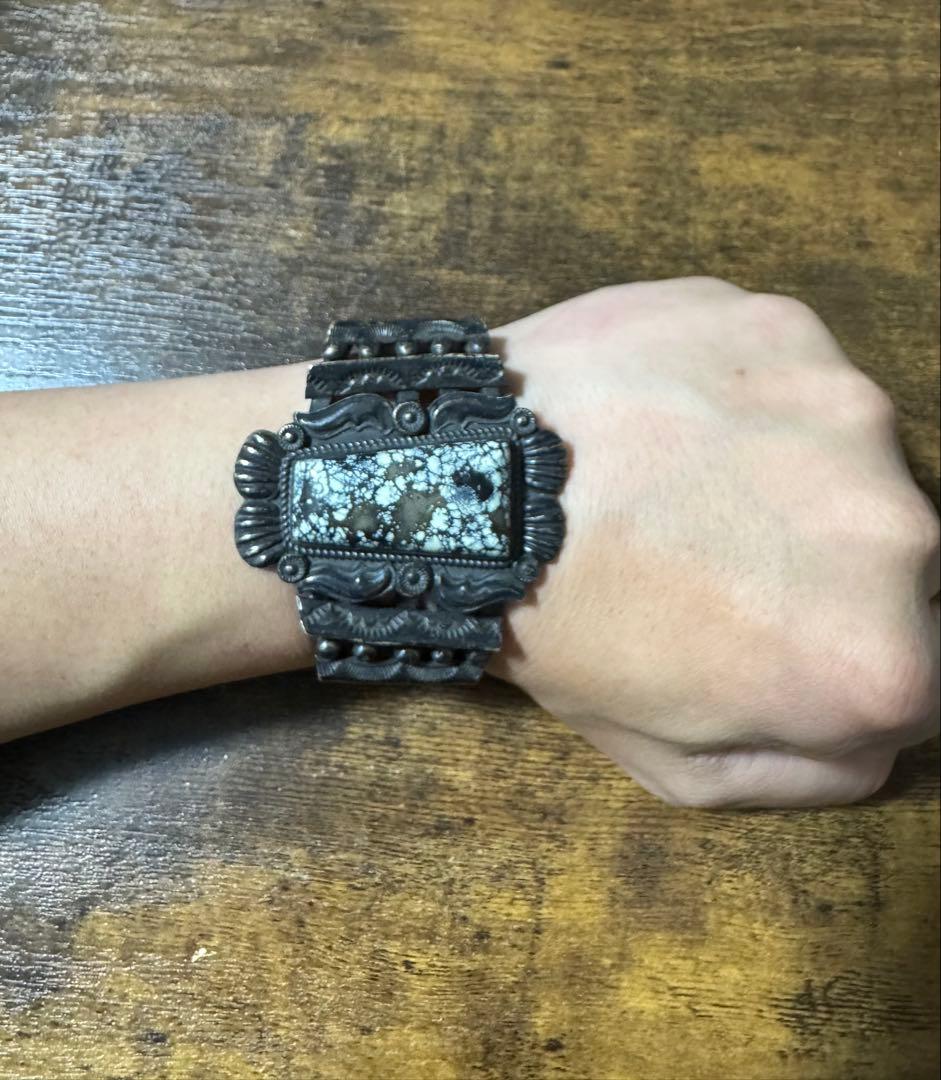 ナバホ系 KS刻印 スターリングシルバー ターコイズ バングル 131g