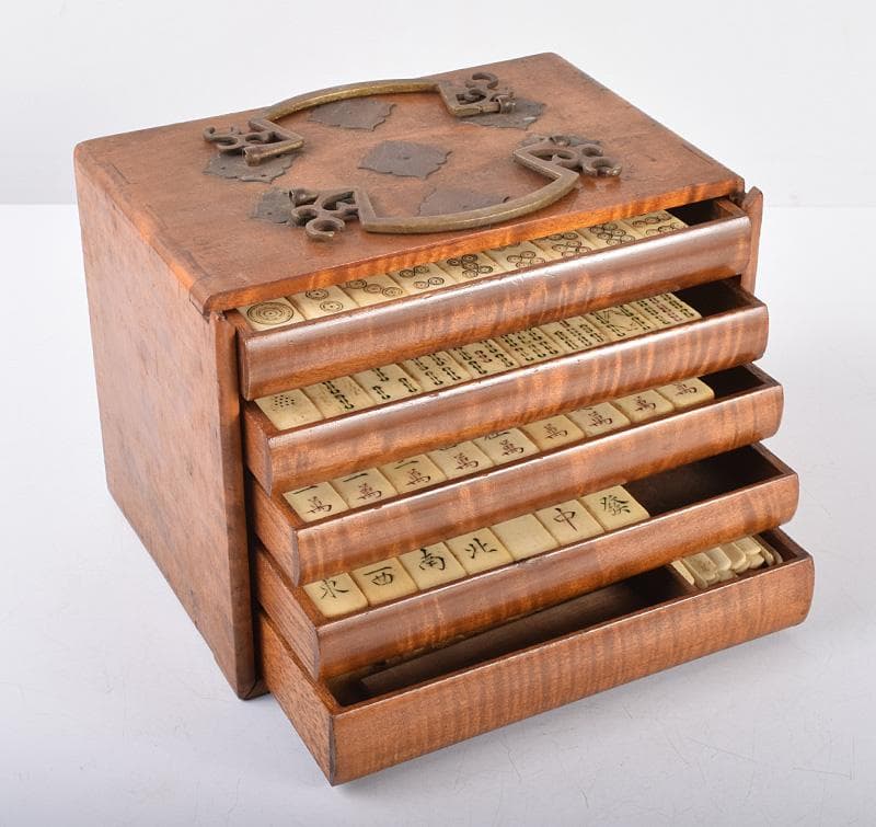中国 竹嵌 骨牌 背竹牌 麻雀牌 木箱付 D 8693 - メルカリ
