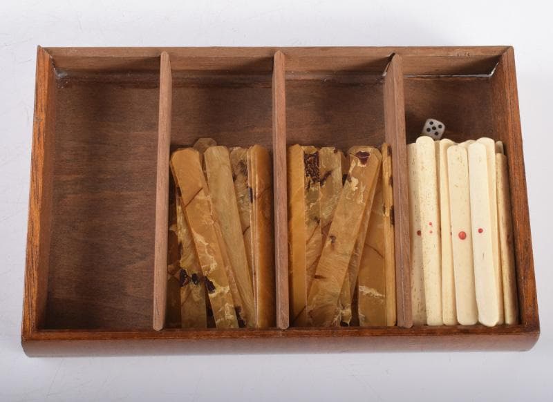 中国 竹嵌 骨牌 背竹牌 麻雀牌 木箱付 D 8693 - メルカリ