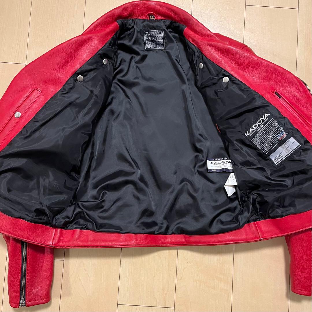 カドヤ LL サイズ レッド レザー ライダース ジャケット 赤 KADOYA