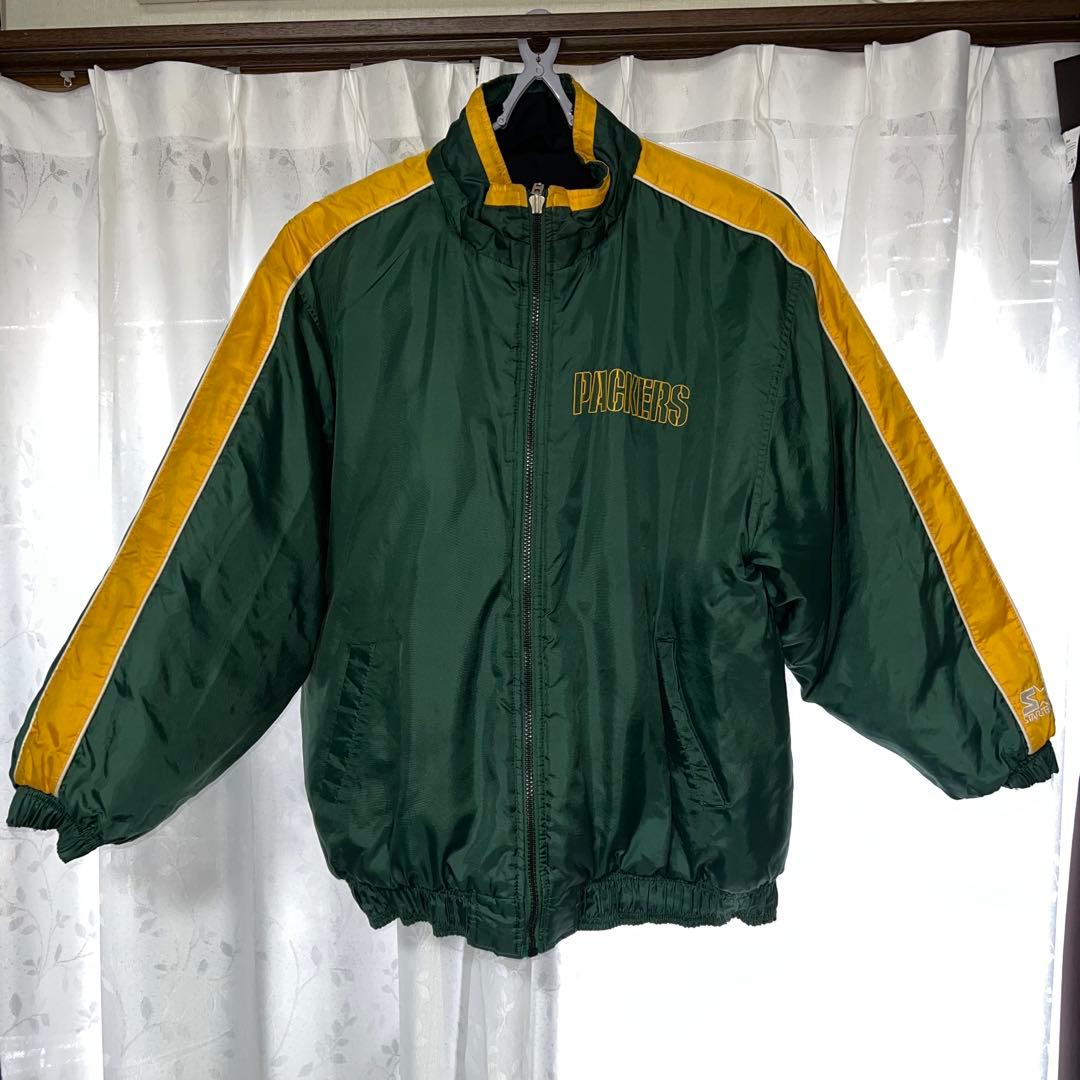 PACKERS ダウンジャケット 緑/黄　黒 Starter Green Bay Packers Satin Anorak Jacket Hooded Zip-Up Men's