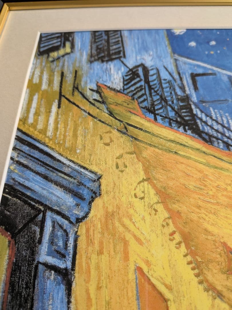 【値下げ】 夜のカフェテラス ゴッホ 手彩仕上 高精細巧芸画/インテリア 額入り