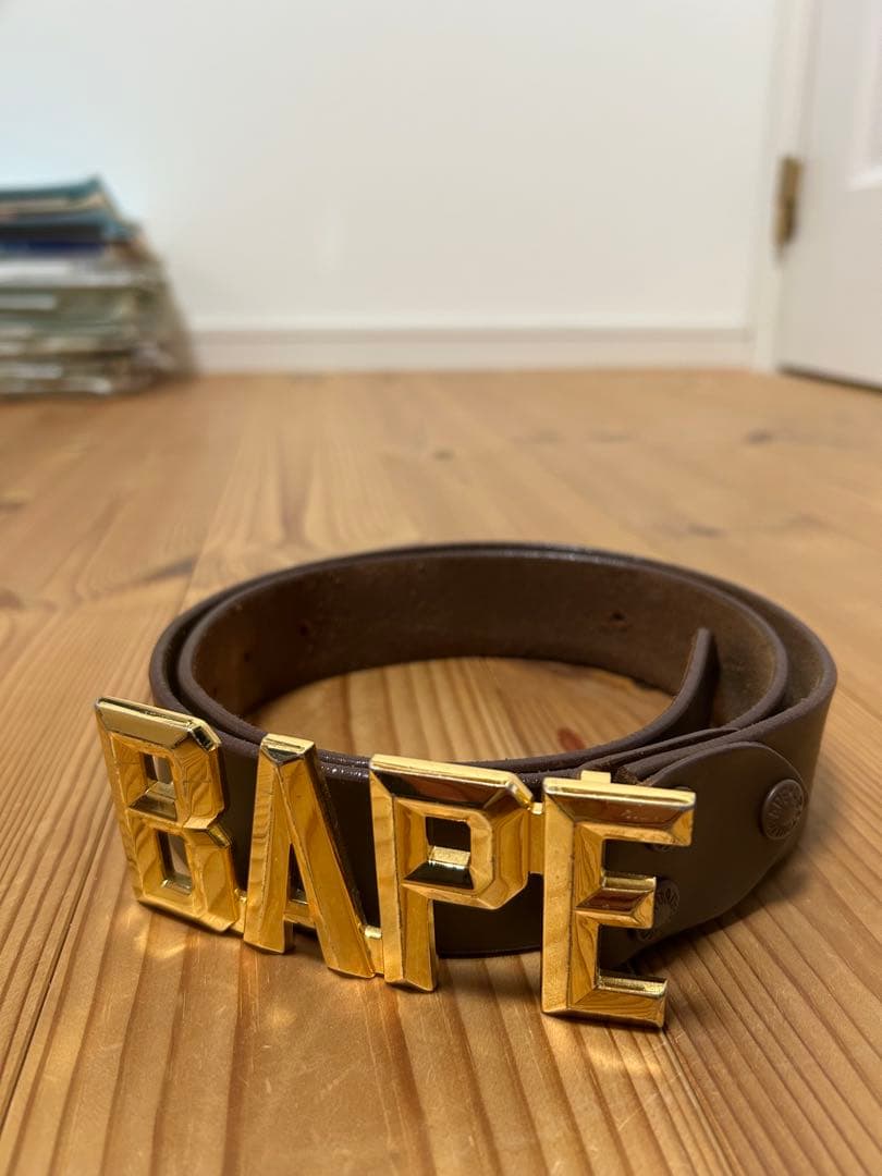 BAPE ブラウンレザーベルト ゴールドバックル NIGO期 Fサイズ - メルカリ