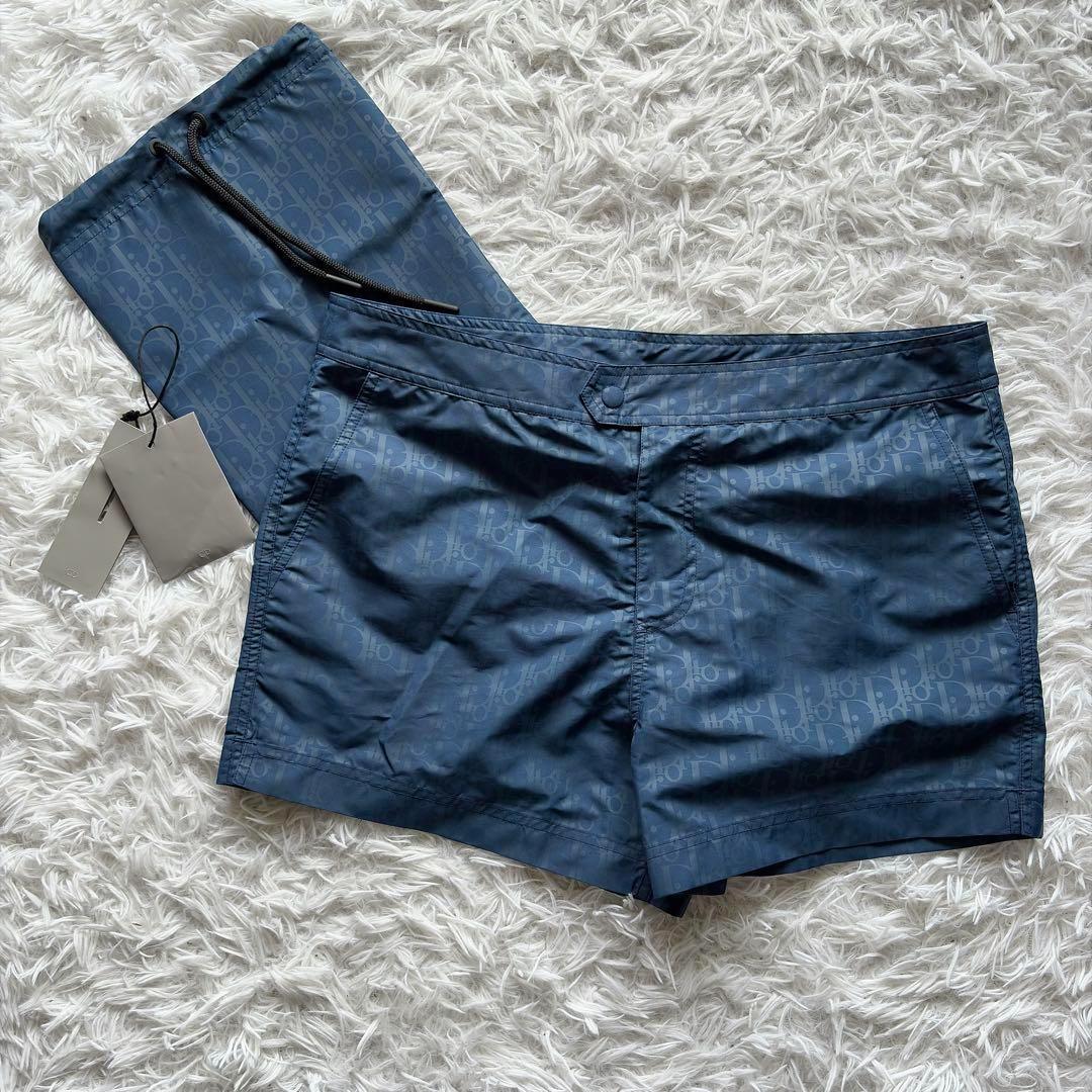 未使用品 ディオール オブリーク スイムショーツ M ブルー 総柄 ロゴ