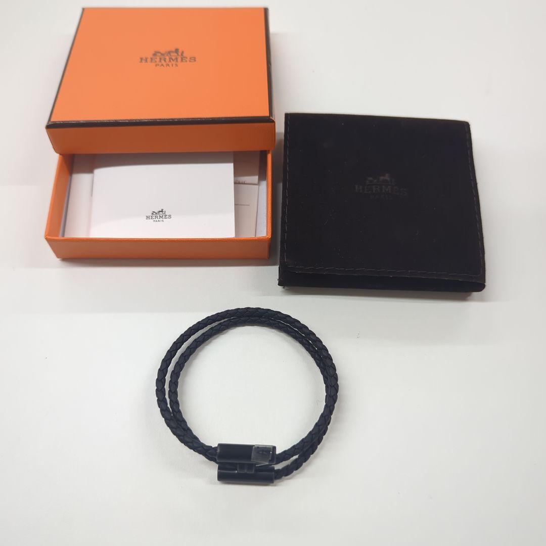 HERMESトゥルニ 編み込みレザーブレスレット ブラック エルメス - メルカリ