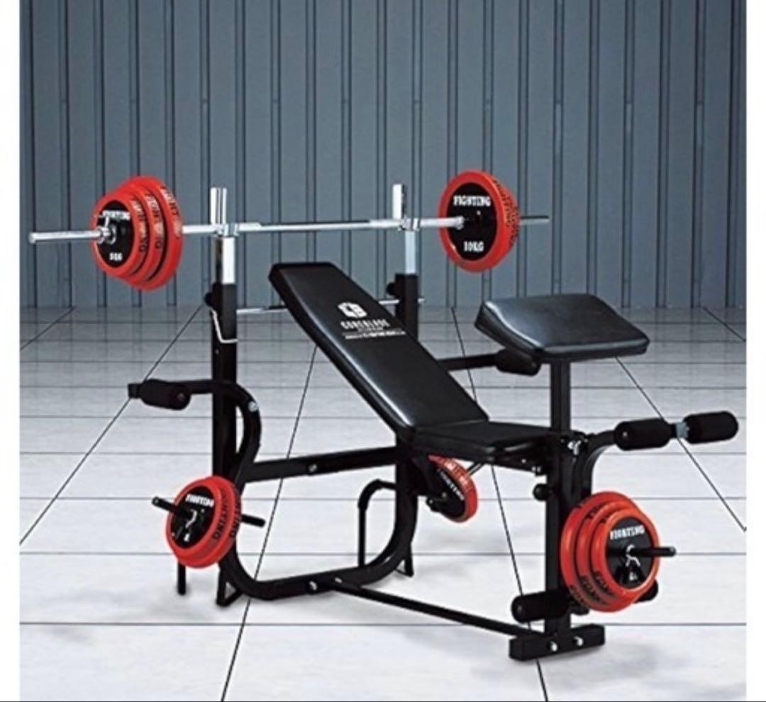 【引取限定】FIGHTING ウエイトトレーニングセット 楽天市場】トレーニングジムセット 赤ラバー 140kg送料無料 バーベル