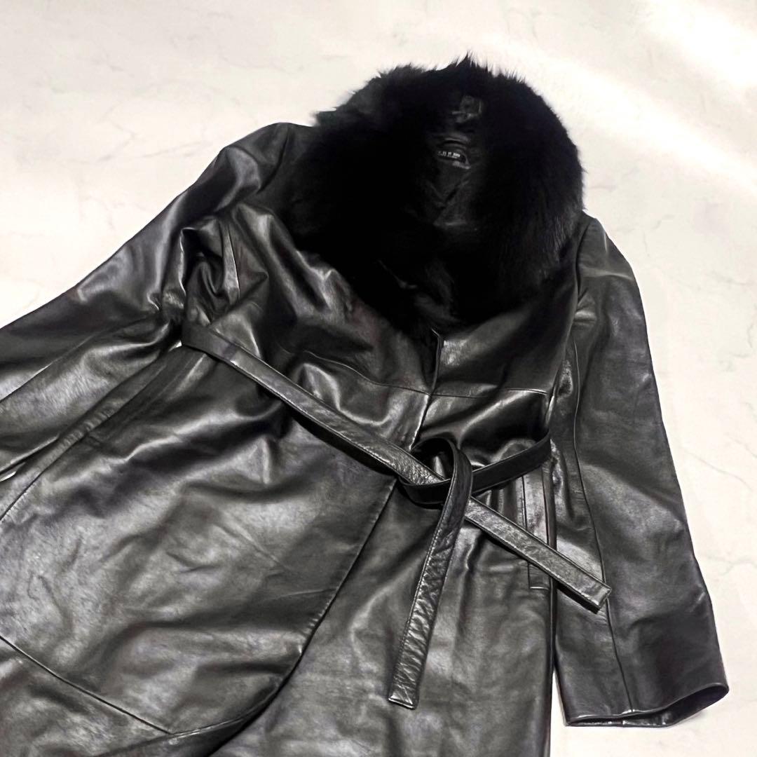 capoji様 コムサ ラムレザー ロングコート フォックスファー XL