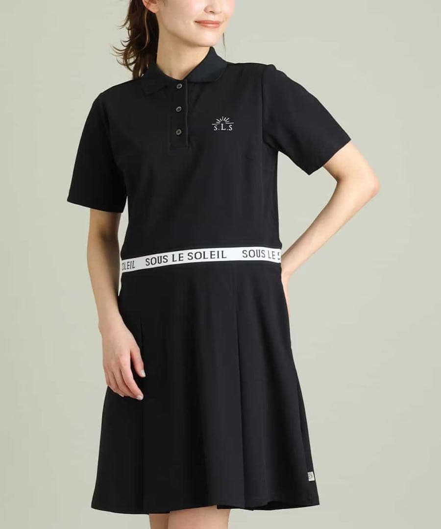 ポロワンピース 黒 SLS KOBE LETTUCE（神戸レタス） ポロワンピース 半袖 ワンピース
