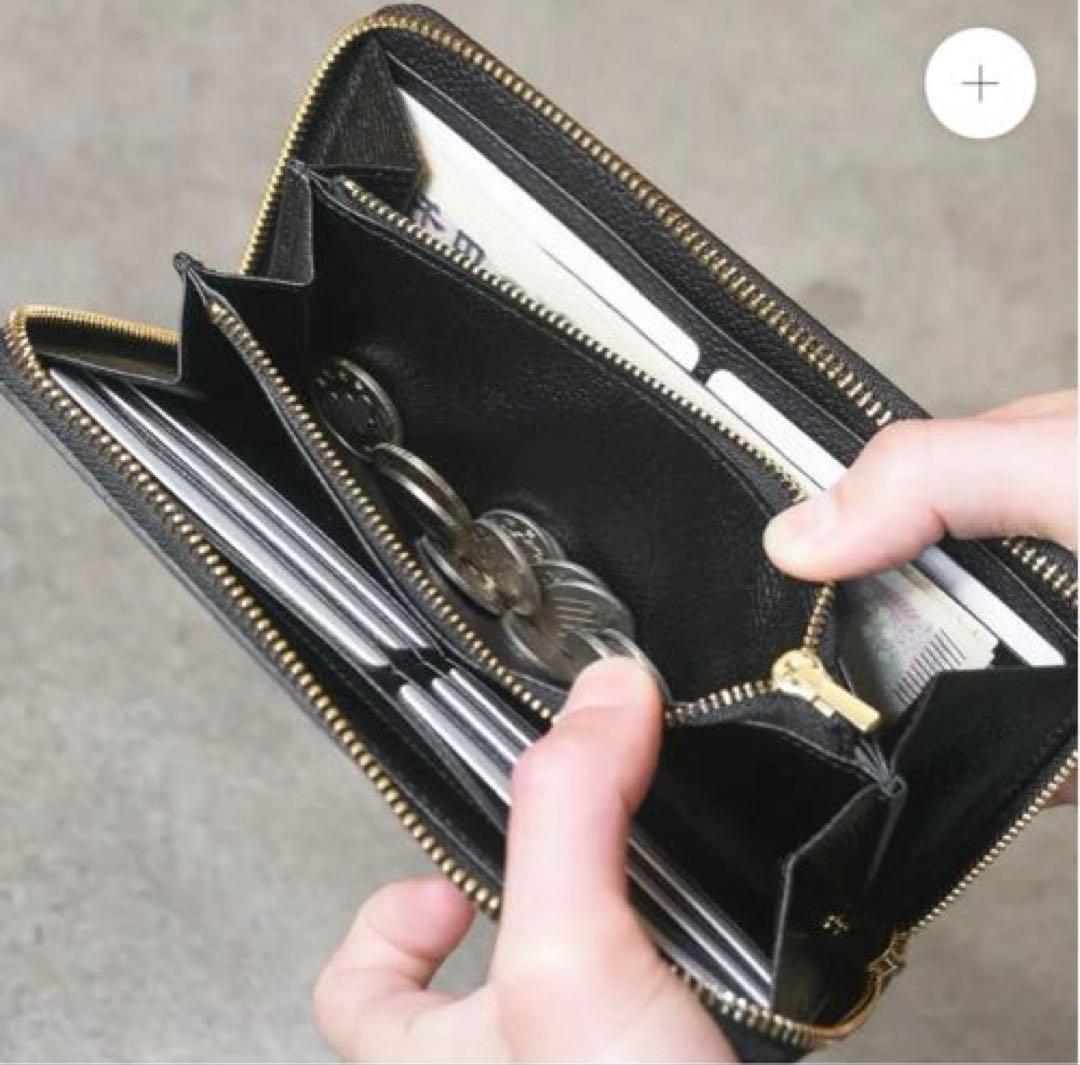 HushTugピュアシュリンクレザー ラウンドジップウォレット ブラック