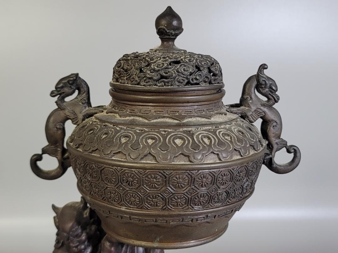 古美術 銅 鬼力 香炉