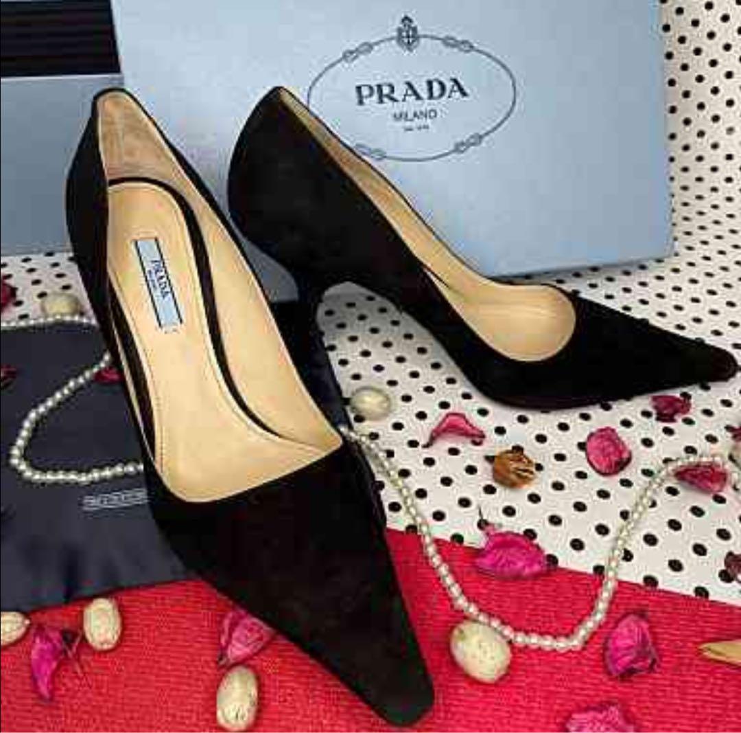s*n様 PRADA 黒 スエード ハイヒール PRADA（プラダ） パンプス ハイヒール 1I228L 38サイズ ロゴ ブラック