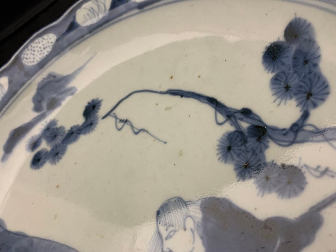 古伊万里 鉄拐仙人染付図輪花皿 約直径27㎝