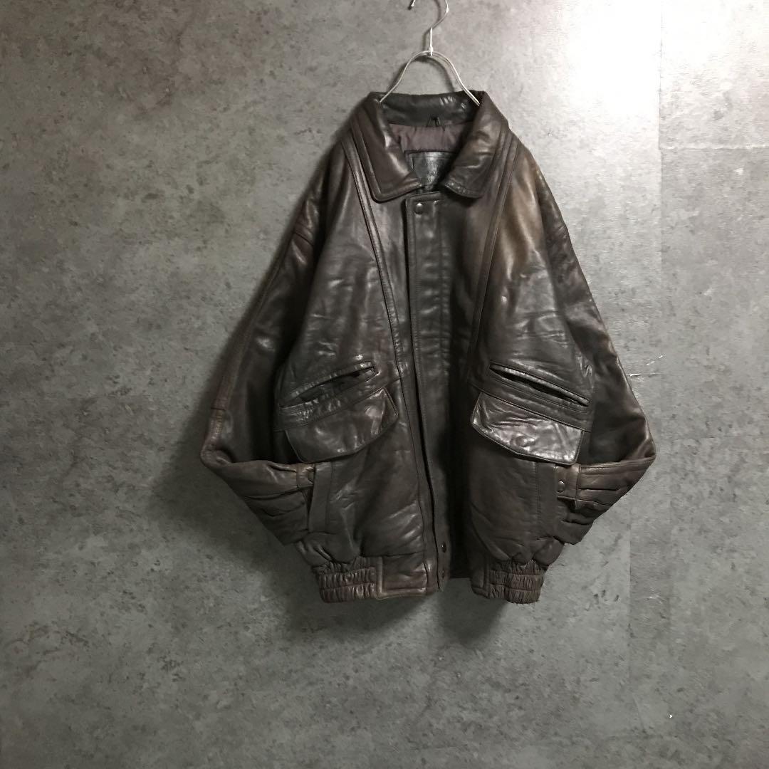 古着 A-2フライトジャケット レザーブルゾン モード ビッグシルエット