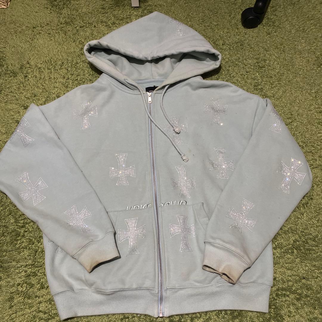 unknown ジップパーカー 十字架 水色 - メルカリ