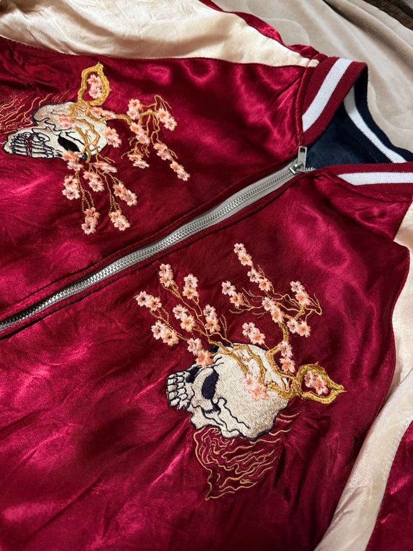 2面用 Pin-Ball スカル 桜 日本限定スカジャン vintageレーヨン