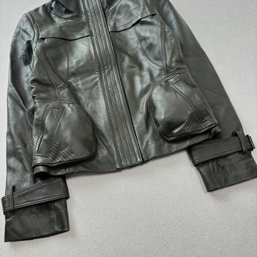 leather jacket blouson khaki 本革 短丈 Y2K