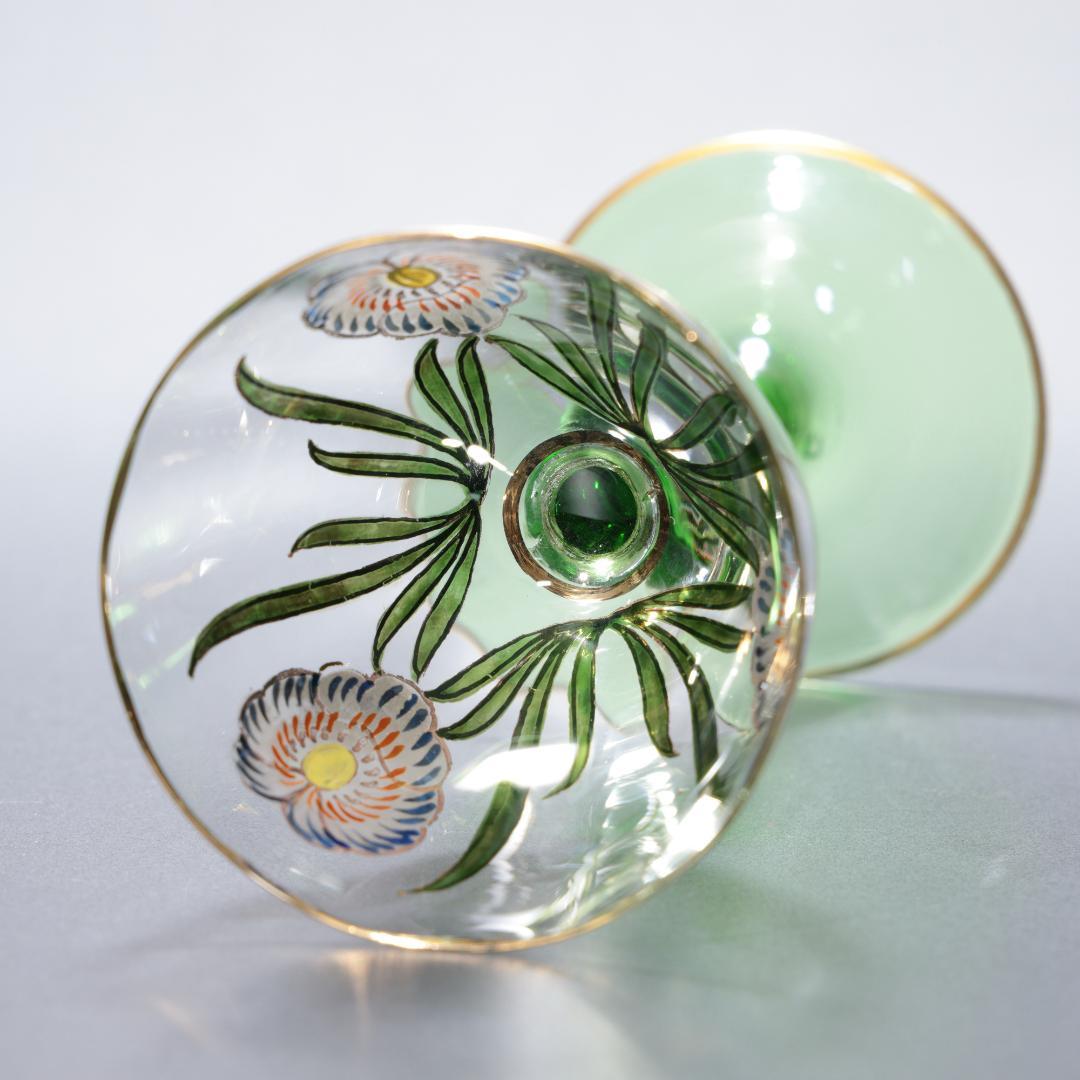 美品】アンティークグラス エナメル彩 花 ステム緑 R1338ダI - メルカリ