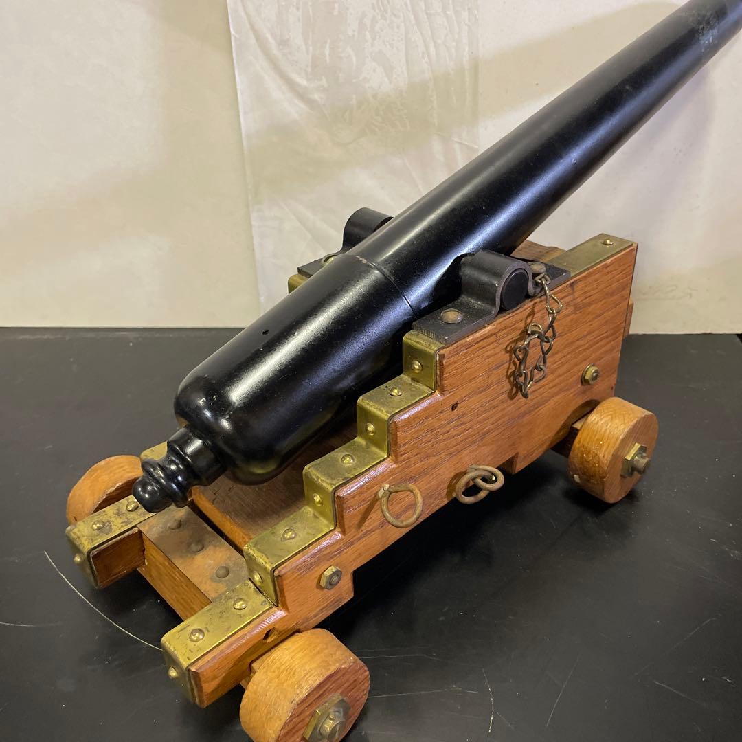 真鍮 木製大砲オーナメントデスクウェイトキャノンミリタリアモデル　海軍　短砲