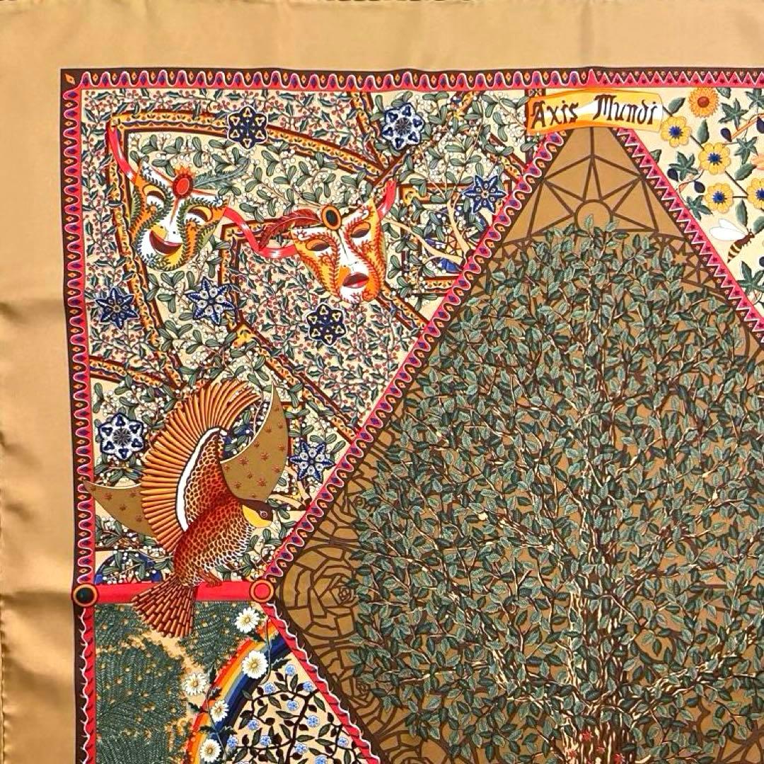 極希少カラー 極美品 エルメス シルクスカーフ カレ90 世界の中心軸