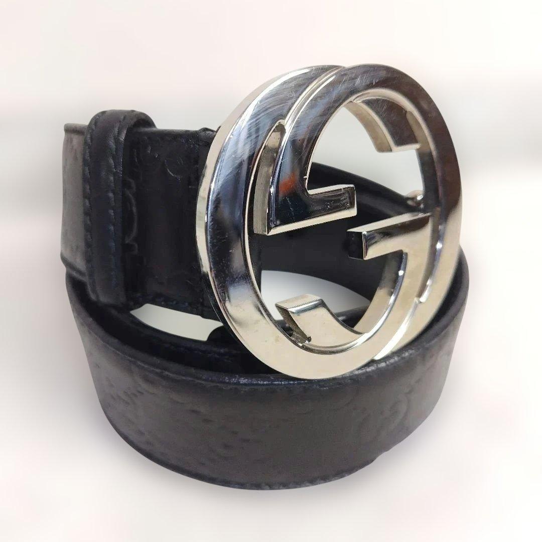 ✨極美品✨ GUCCIベルト インターロッキング  シルバー グッチシマ　黒 美品】GUCCI グッチ インターロッキング ベルト シルバー ブラック
