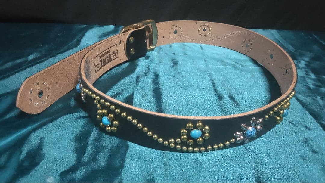 昭南ベンズレザーツタ&フラワースタッズベルト タイプB ターコイズ