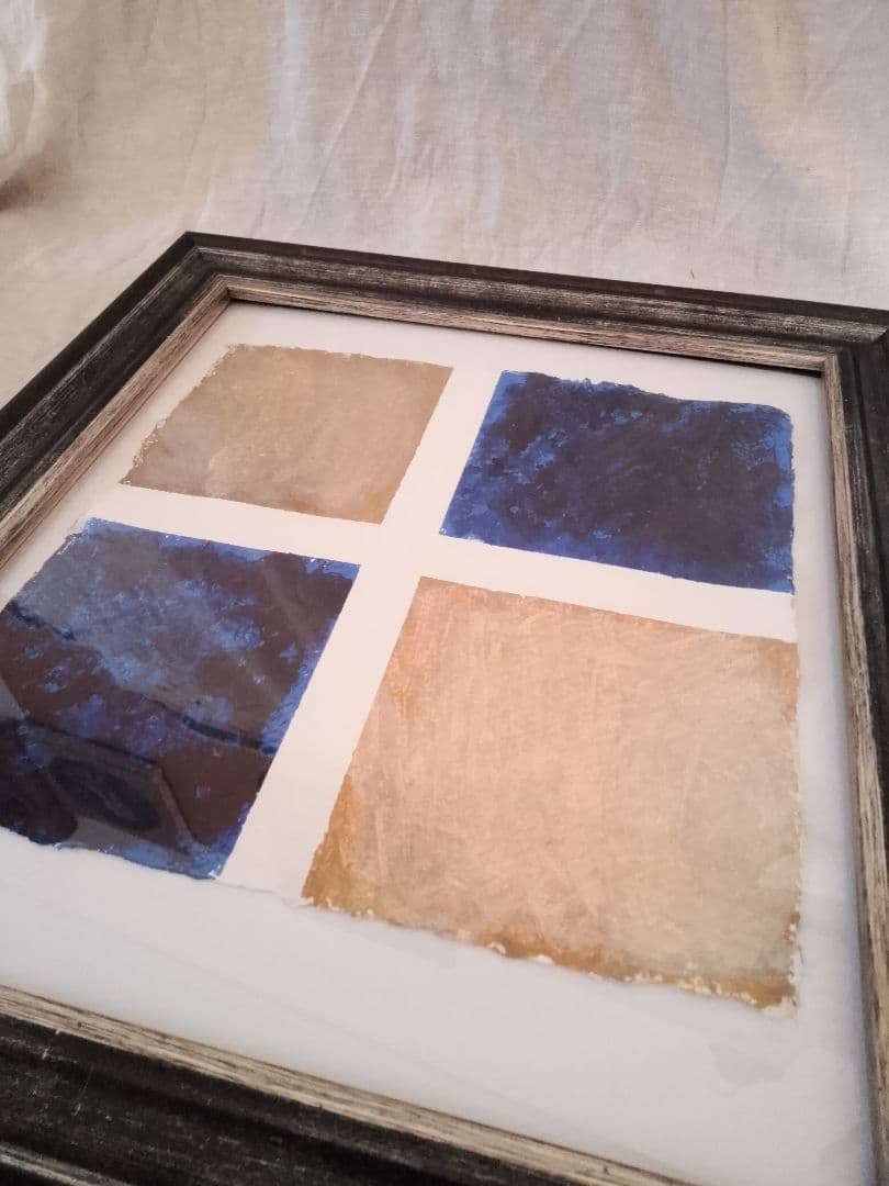 青と金のアクリル画2点セット