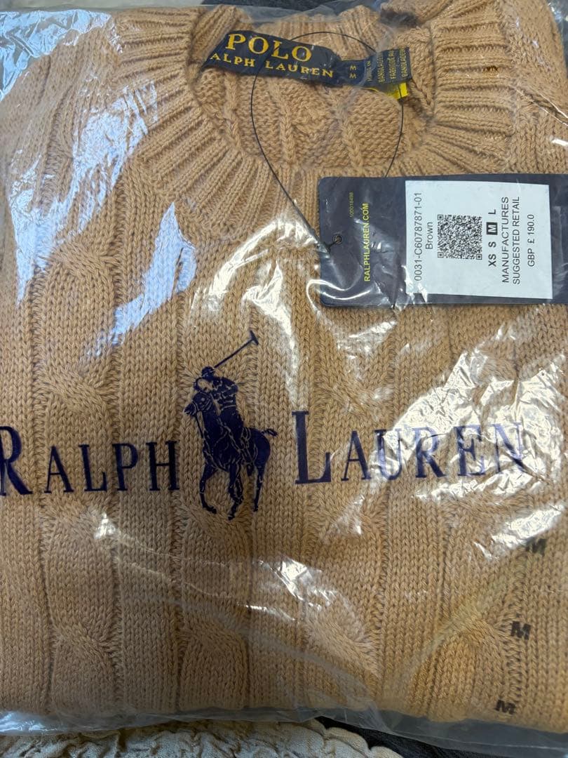 新品】ポロラルフローレン ケーブルニット コットン キャメル Mサイズ