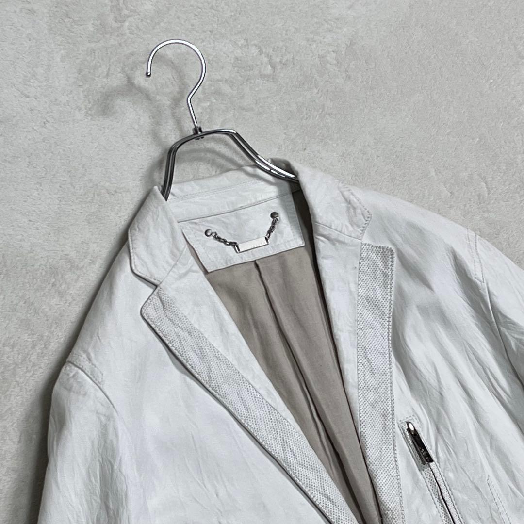 ジョゼフ オム』ラムレザー 2Bジャケット パンチング 50 羊革 ホワイト