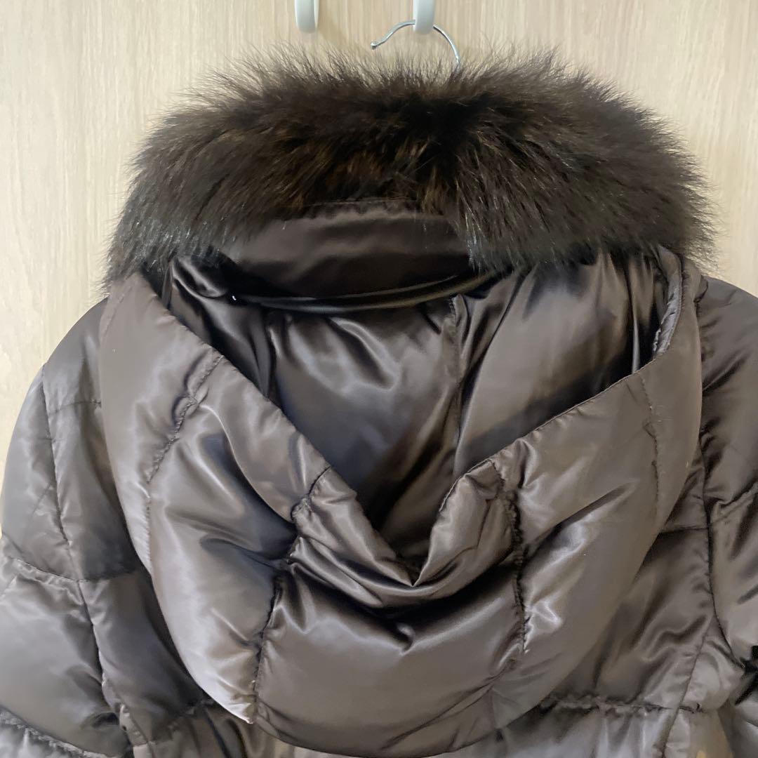 PRADA ダウンコート ロング ファー フード取外し ベルト ダーク