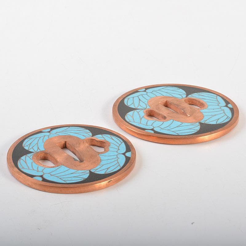 Gojyo 様専用武具 刀装具 銅地 七宝三葉葵紋鍔 一對 桐箱付 C 7262