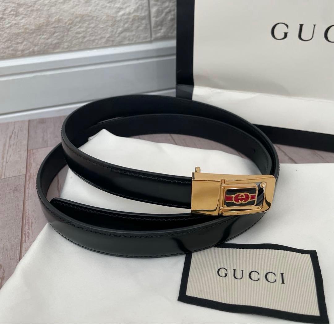 GUCCI ⭐️インターロッキングG スリムベルト サイズ90 598106 黒