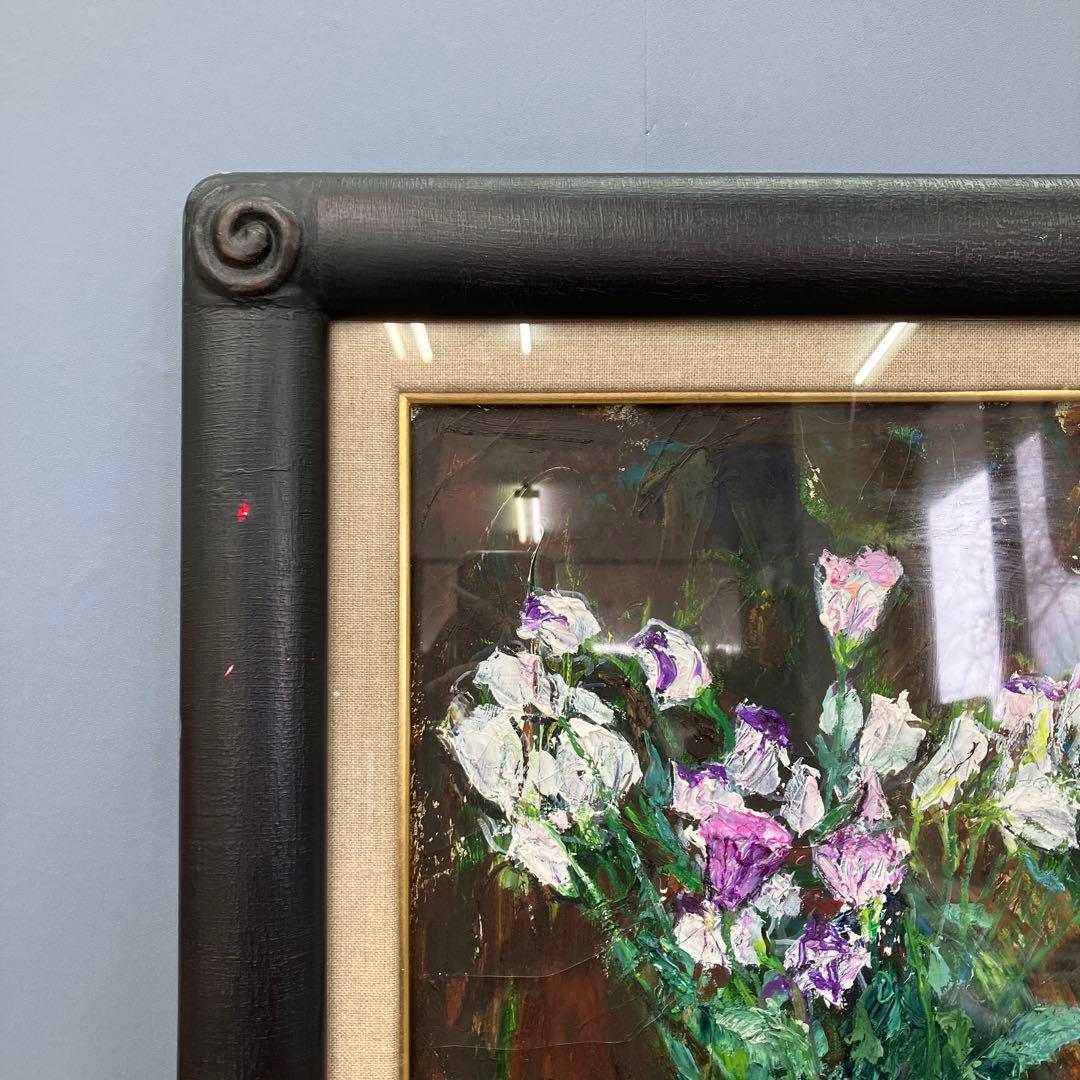 昭和レトロ 油彩画 油絵 花 静物画 肉筆 F6号（相当） 額装 額縁 額