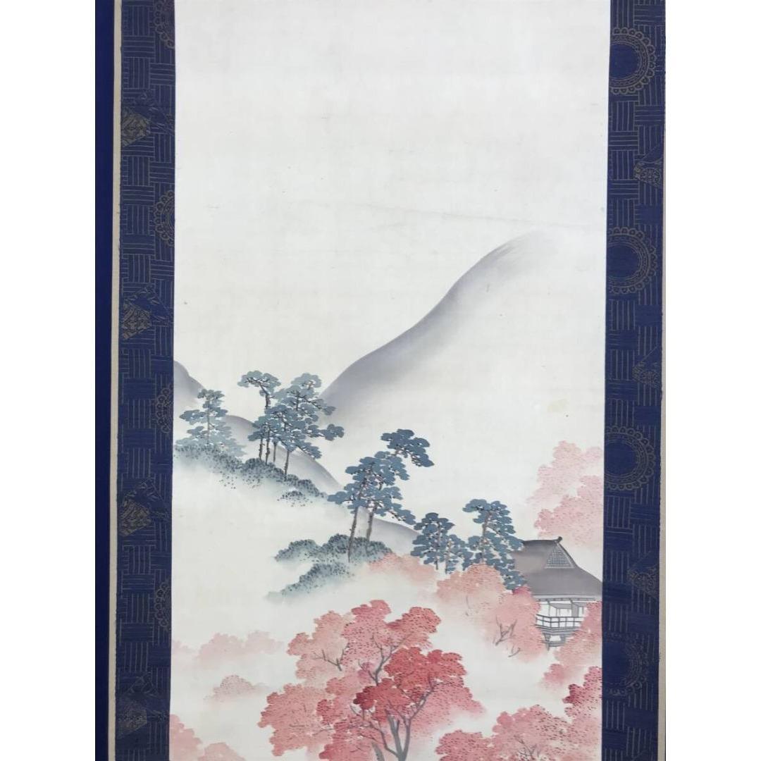 真作/鈴木百年/嵐山秋景山水人物図/秋の掛軸/掛軸☆宝船☆AK-887