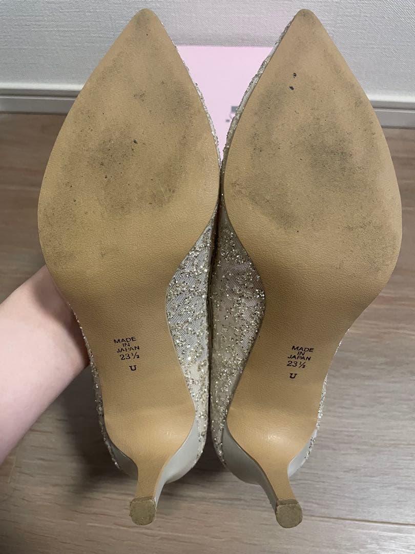 DIANA プラチナ/グリッターチュールパンプス(23.5cm)