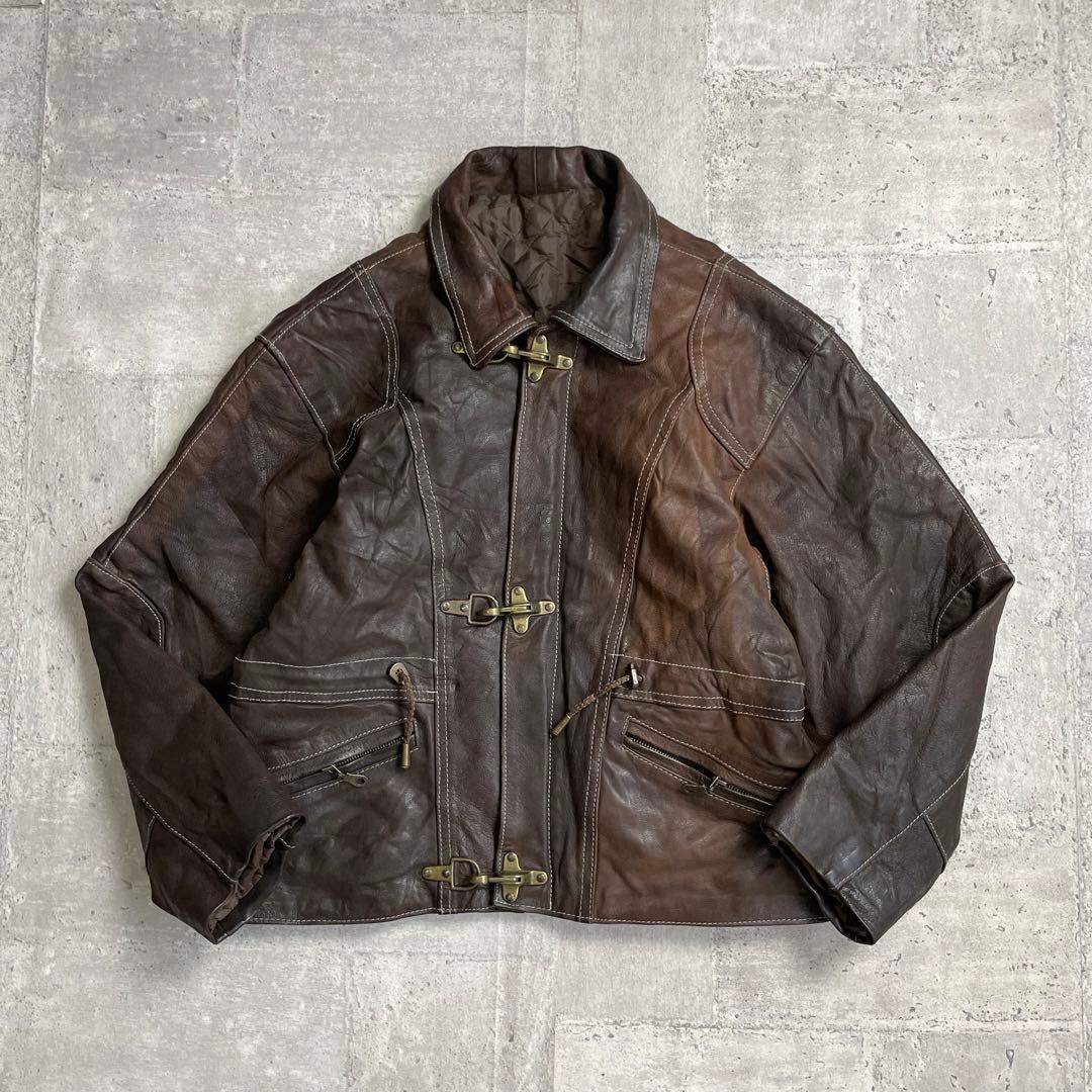 80-90's vintage 本革 レザーファイヤーマンジャケット ショート丈