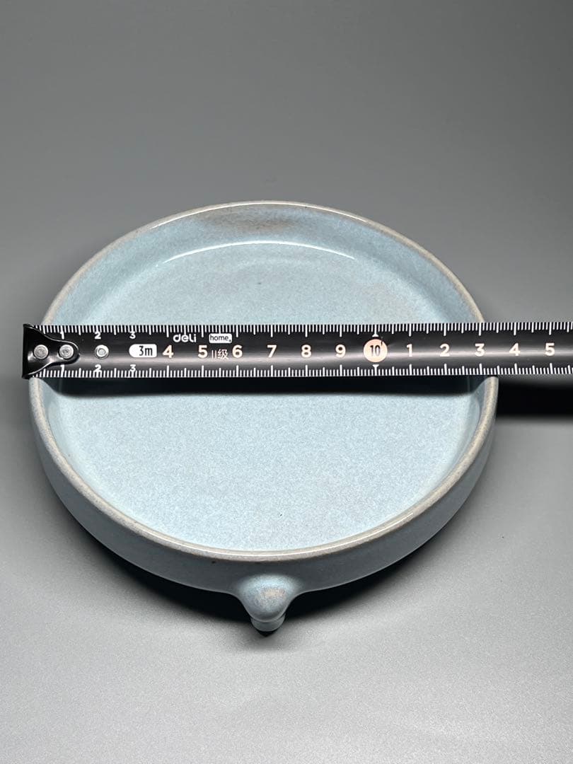 中国美術 景徳鎮 天青釉 磁器 宋 汝窯 三足 置物 工芸品 賞物 皿