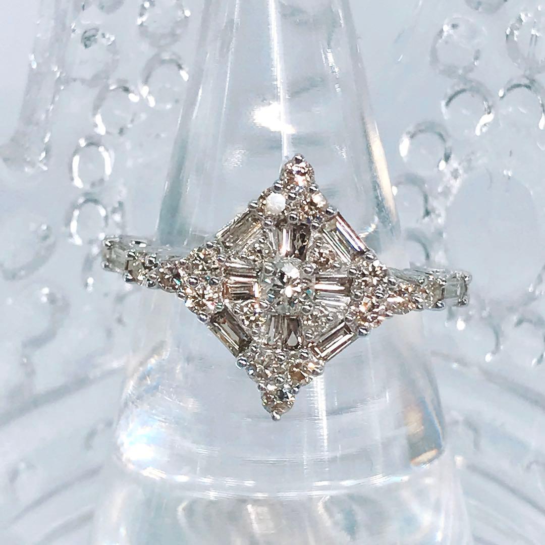 1.00ct 2種カット ダイヤモンドリング K18 ダイヤ 1ct バケット