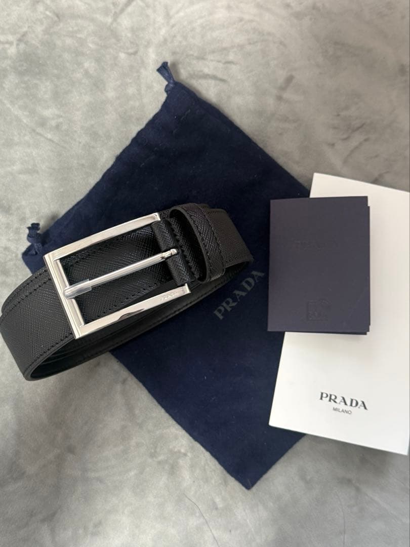 PRADA ブラック レザーベルト40/100新品未使用 PRADA/プラダ_Men通販 | リバーシブル サフィアーノレザー ベルト